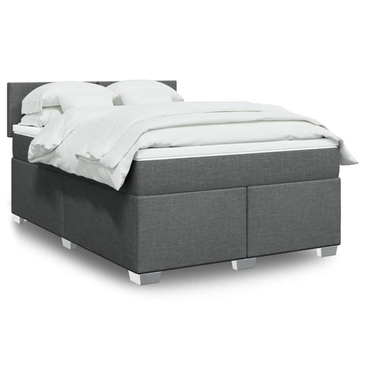 Box Spring Bed with Mattress Dark Grey Queen Fabric