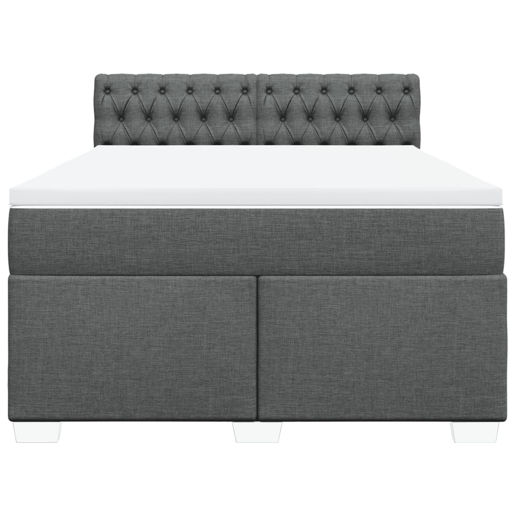 Box Spring Bed with Mattress Dark Grey Queen Fabric