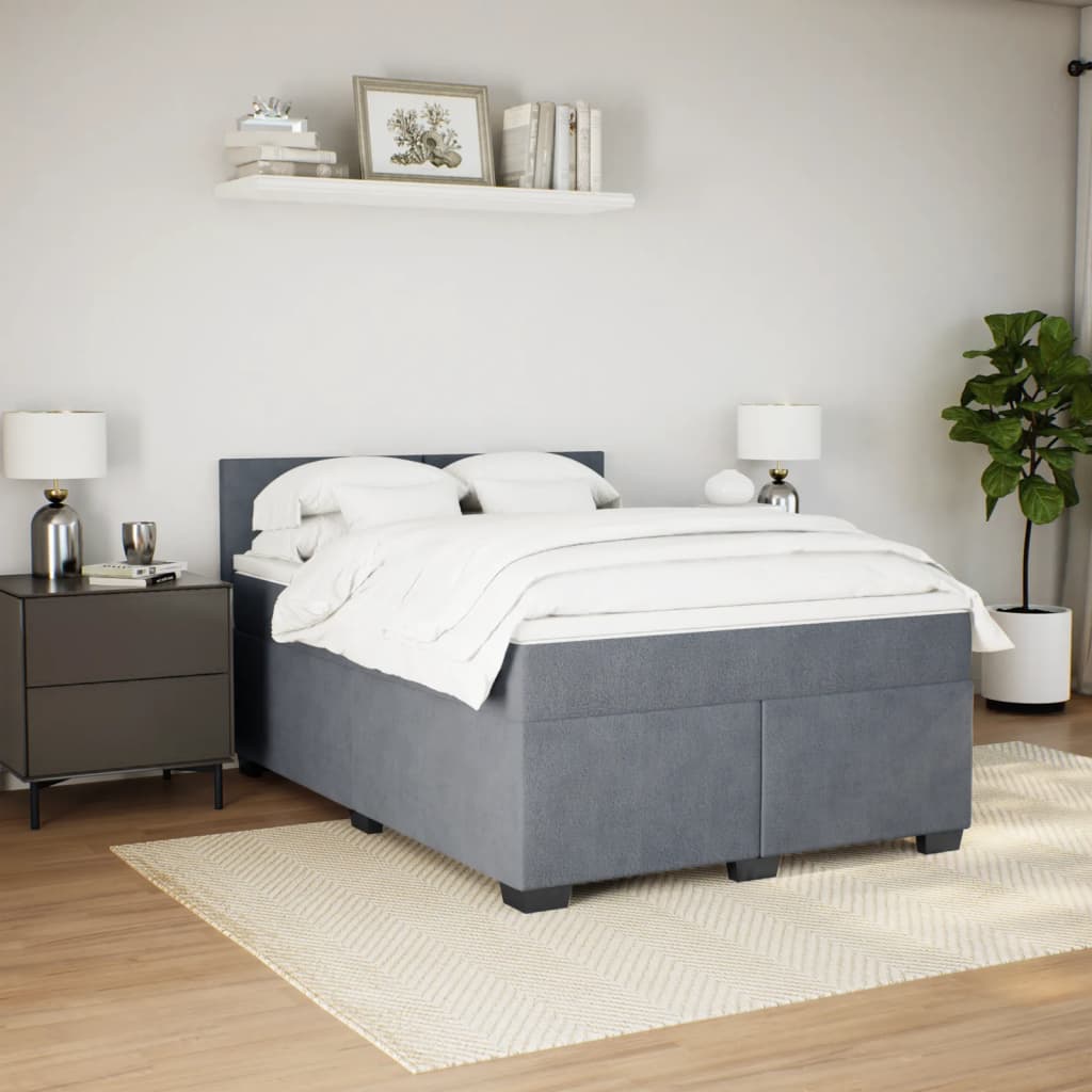 Box Spring Bed with Mattress Dark Grey Double Velvet