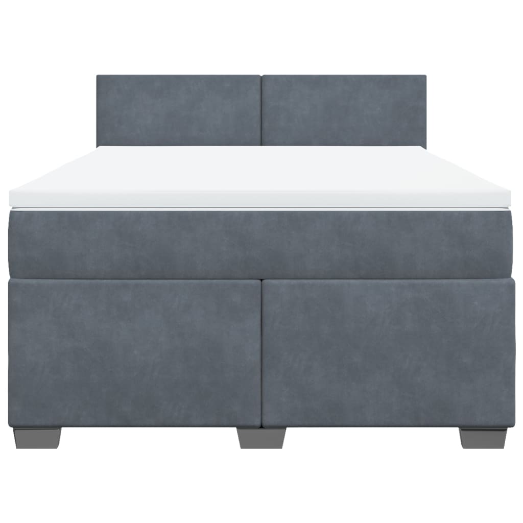 Box Spring Bed with Mattress Dark Grey Double Velvet