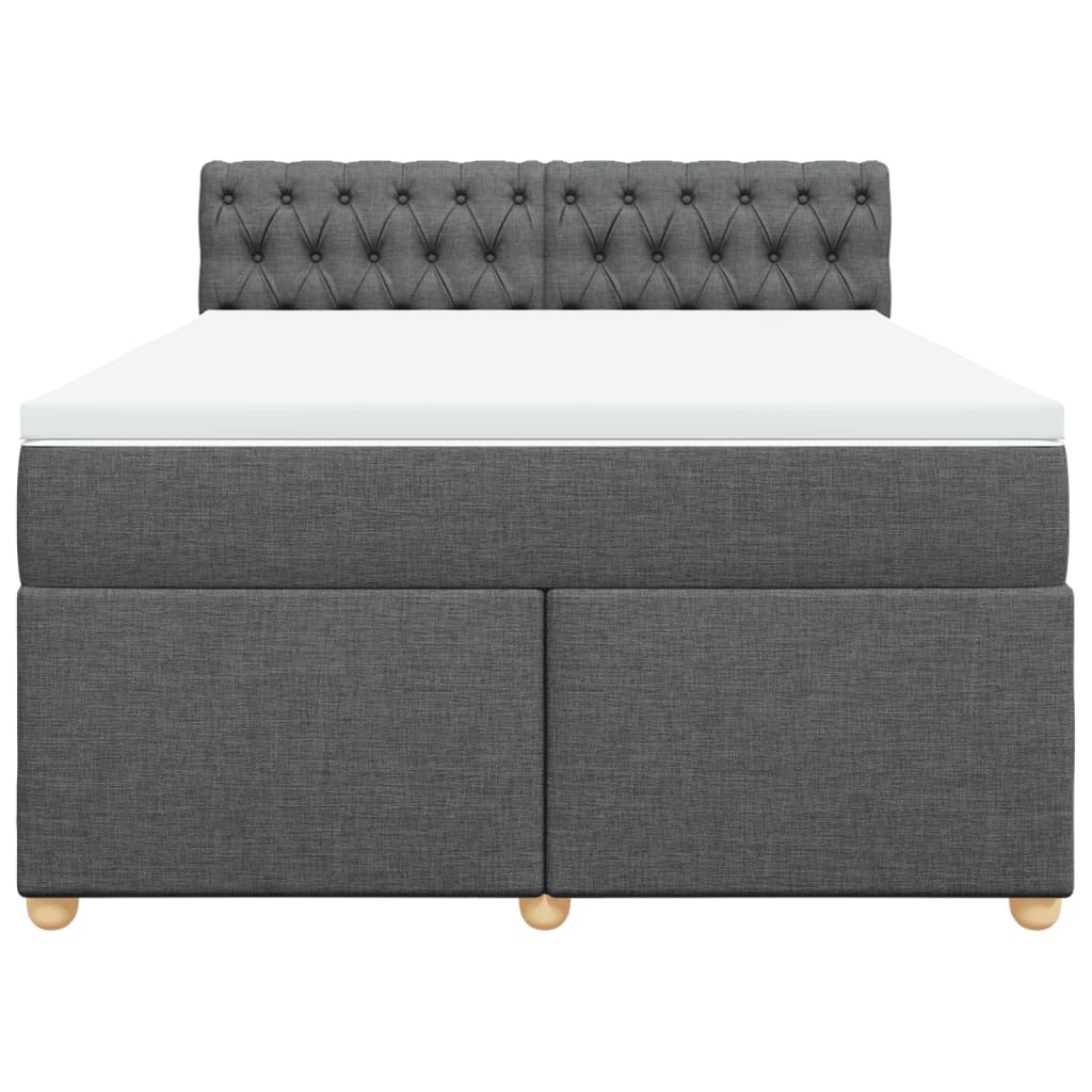 Box Spring Bed with Mattress Dark Grey Double Fabric