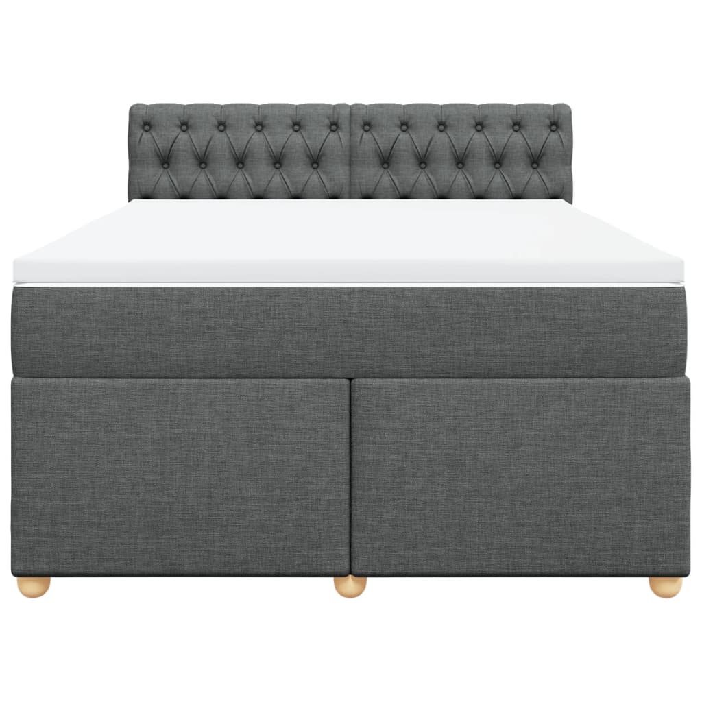 Box Spring Bed with Mattress Dark Grey Queen Fabric