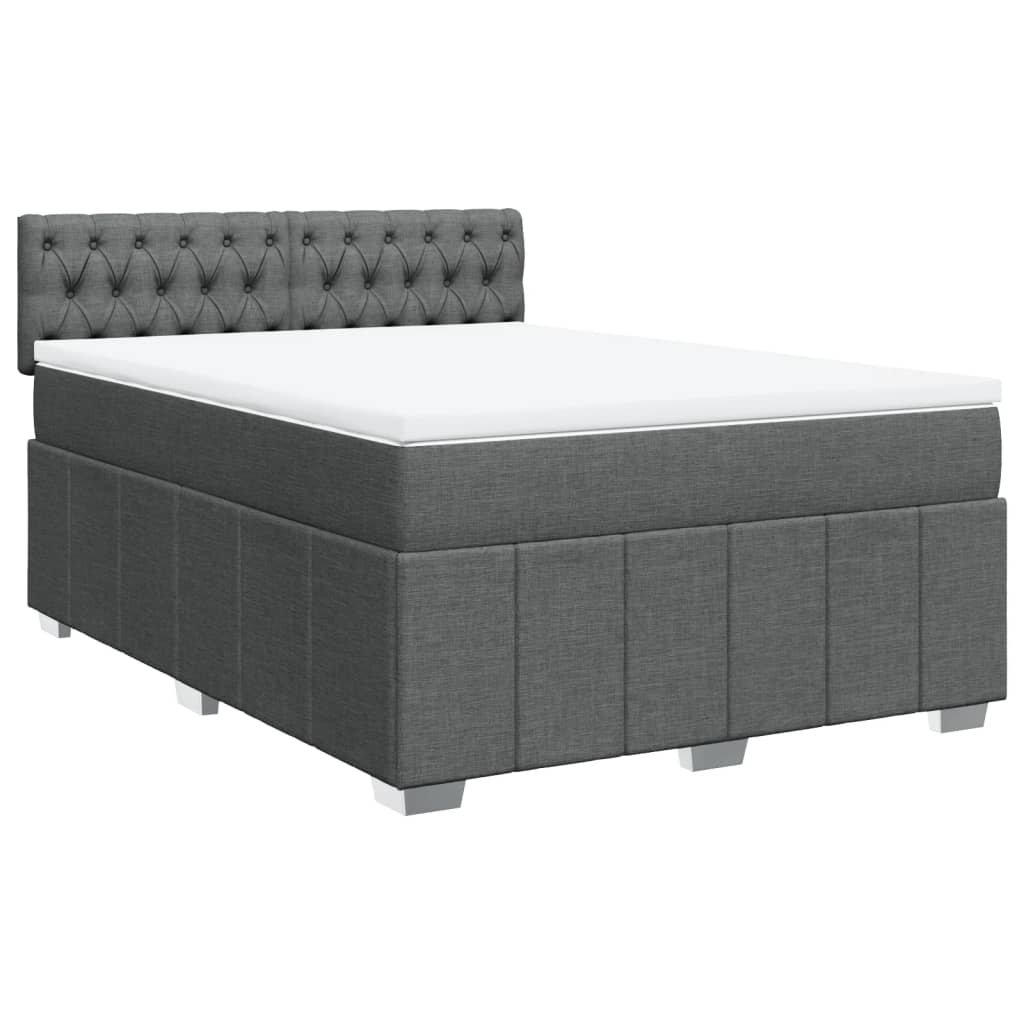 Box Spring Bed with Mattress Dark Grey Queen Fabric