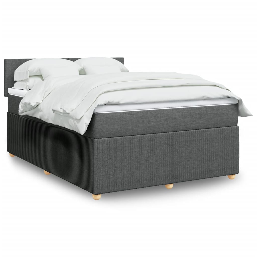 Box Spring Bed with Mattress Light Grey Double Fabric