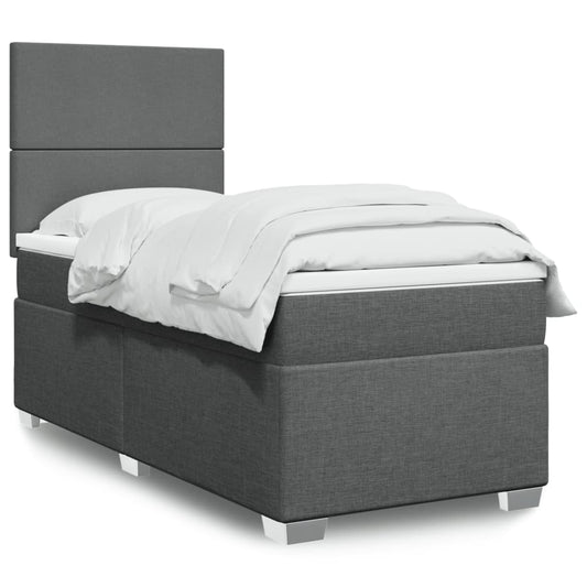 Box Spring Bed with Mattress Dark Grey King Single Fabric