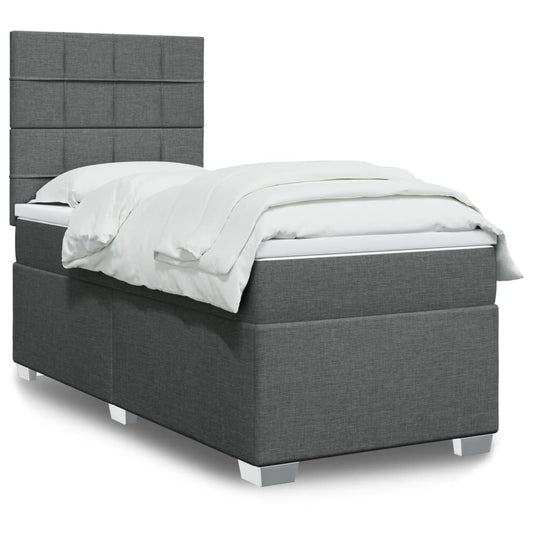 Box Spring Bed with Mattress Dark Grey King Single Fabric