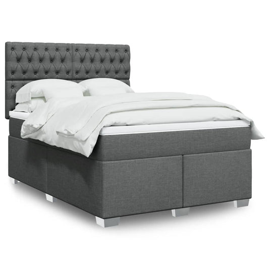 Box Spring Bed with Mattress Dark Grey Double Fabric