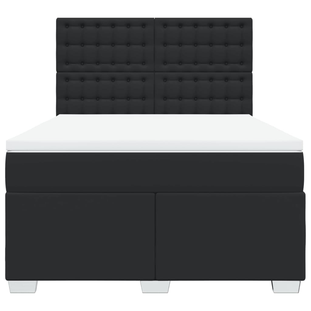 Box Spring Bed with Mattress Black Double Faux Leather