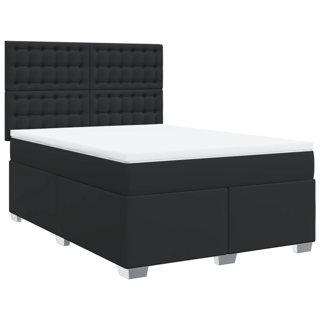 Box Spring Bed with Mattress Black Queen Faux Leather