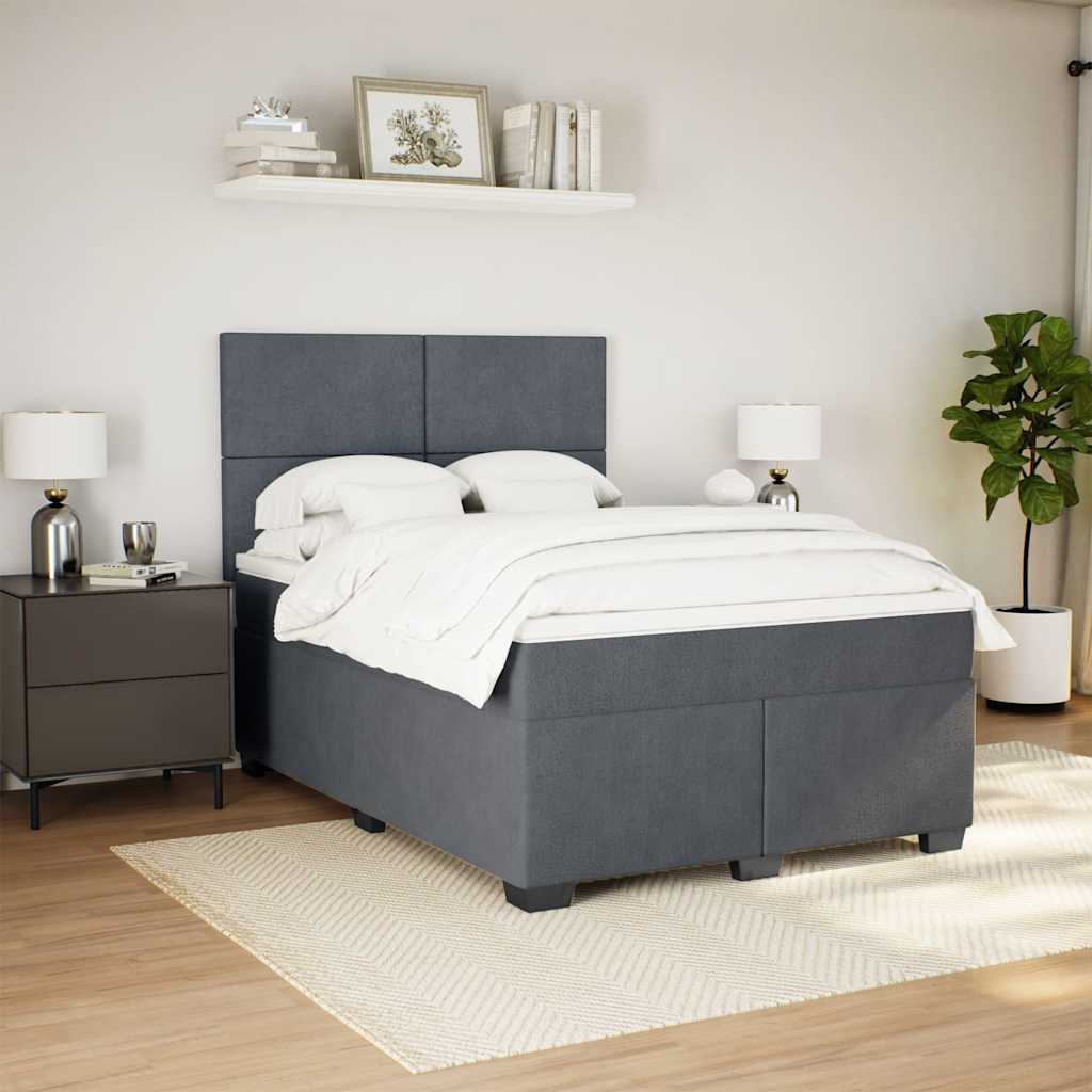 Box Spring Bed with Mattress Dark Grey Double Velvet