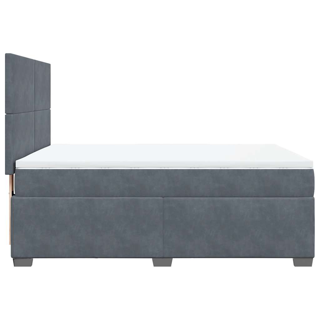 Box Spring Bed with Mattress Dark Grey Double Velvet