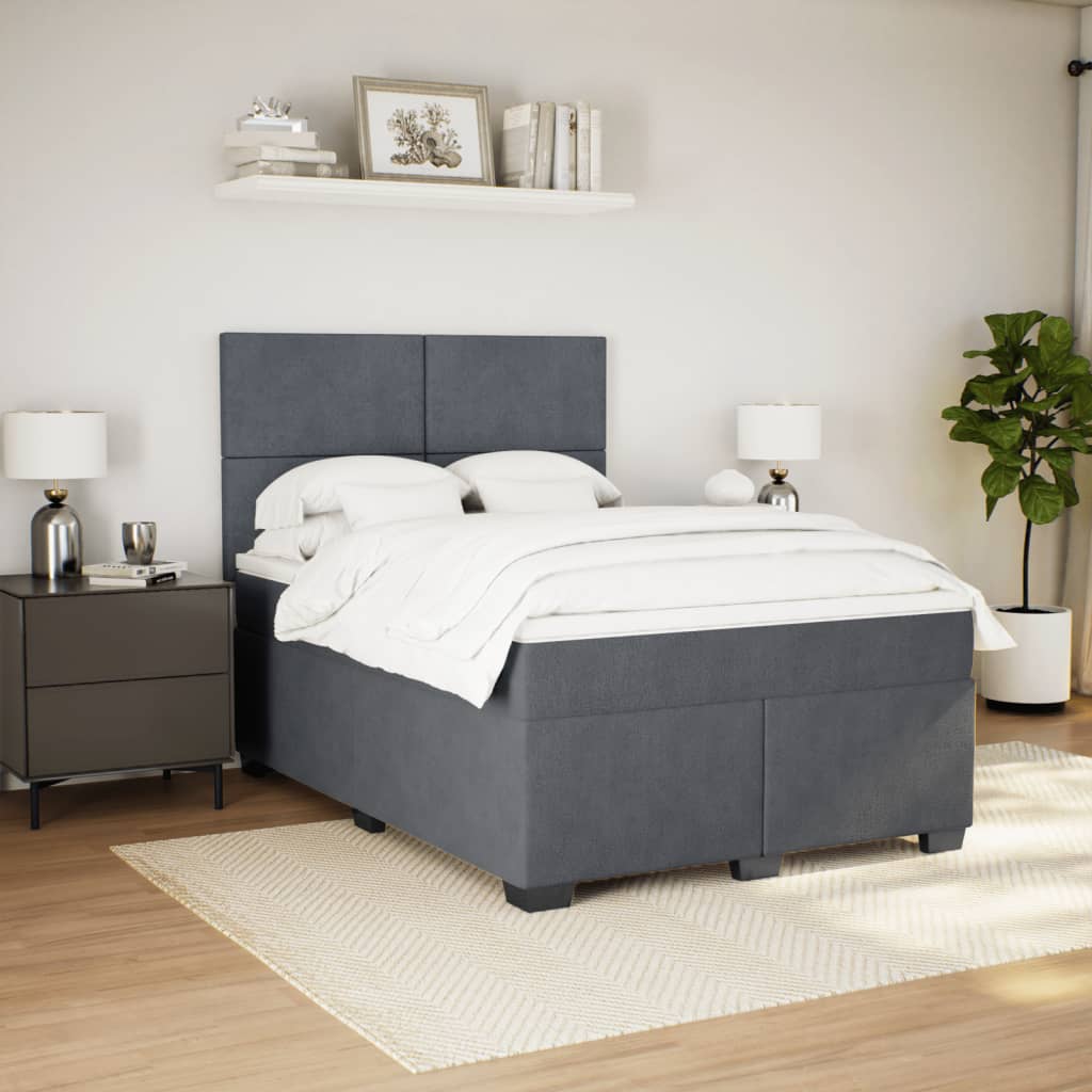 Box Spring Bed with Mattress Dark Grey Queen Velvet