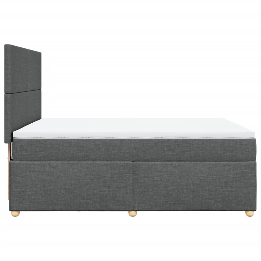 Box Spring Bed with Mattress Dark Grey Double Fabric