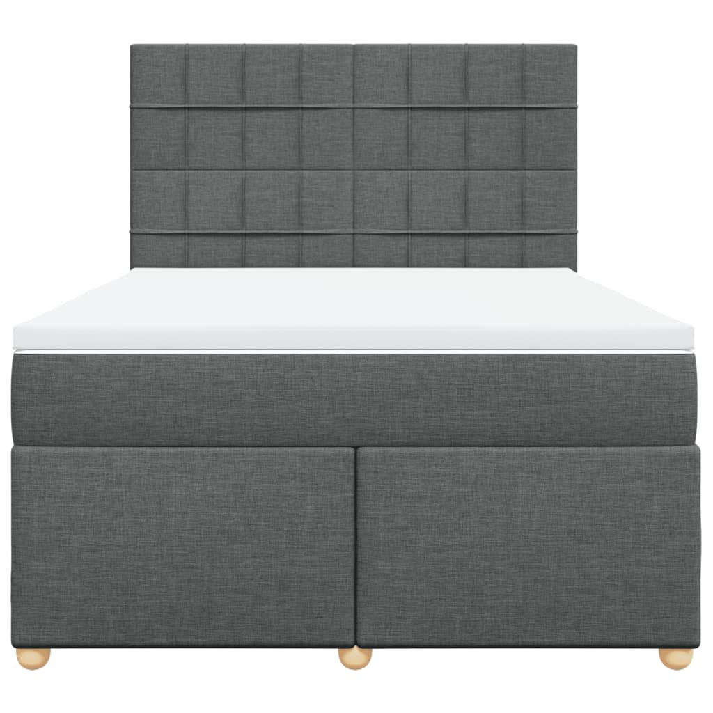 Box Spring Bed with Mattress Dark Grey Double Fabric