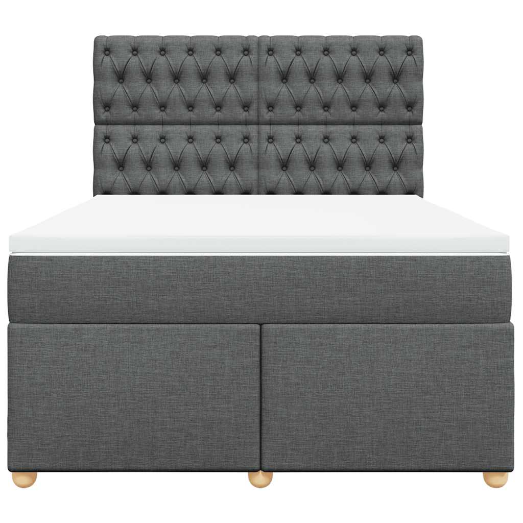 Box Spring Bed with Mattress Dark Grey Double Fabric