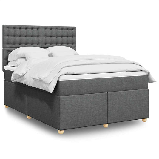 Box Spring Bed with Mattress Dark Grey Double Fabric