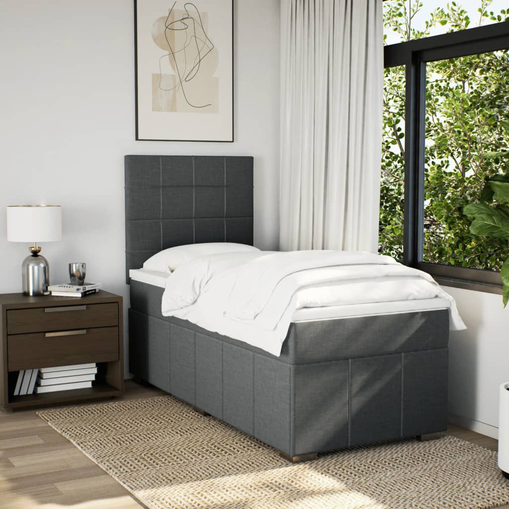 Box Spring Bed with Mattress Dark Grey King Single Fabric