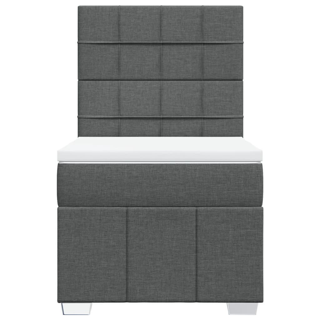 Box Spring Bed with Mattress Dark Grey King Single Fabric