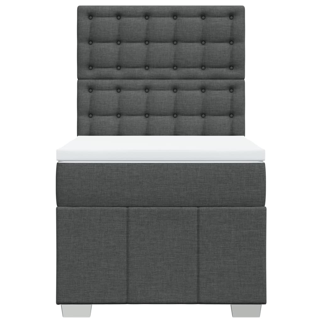 Box Spring Bed with Mattress Dark Grey King Single Fabric