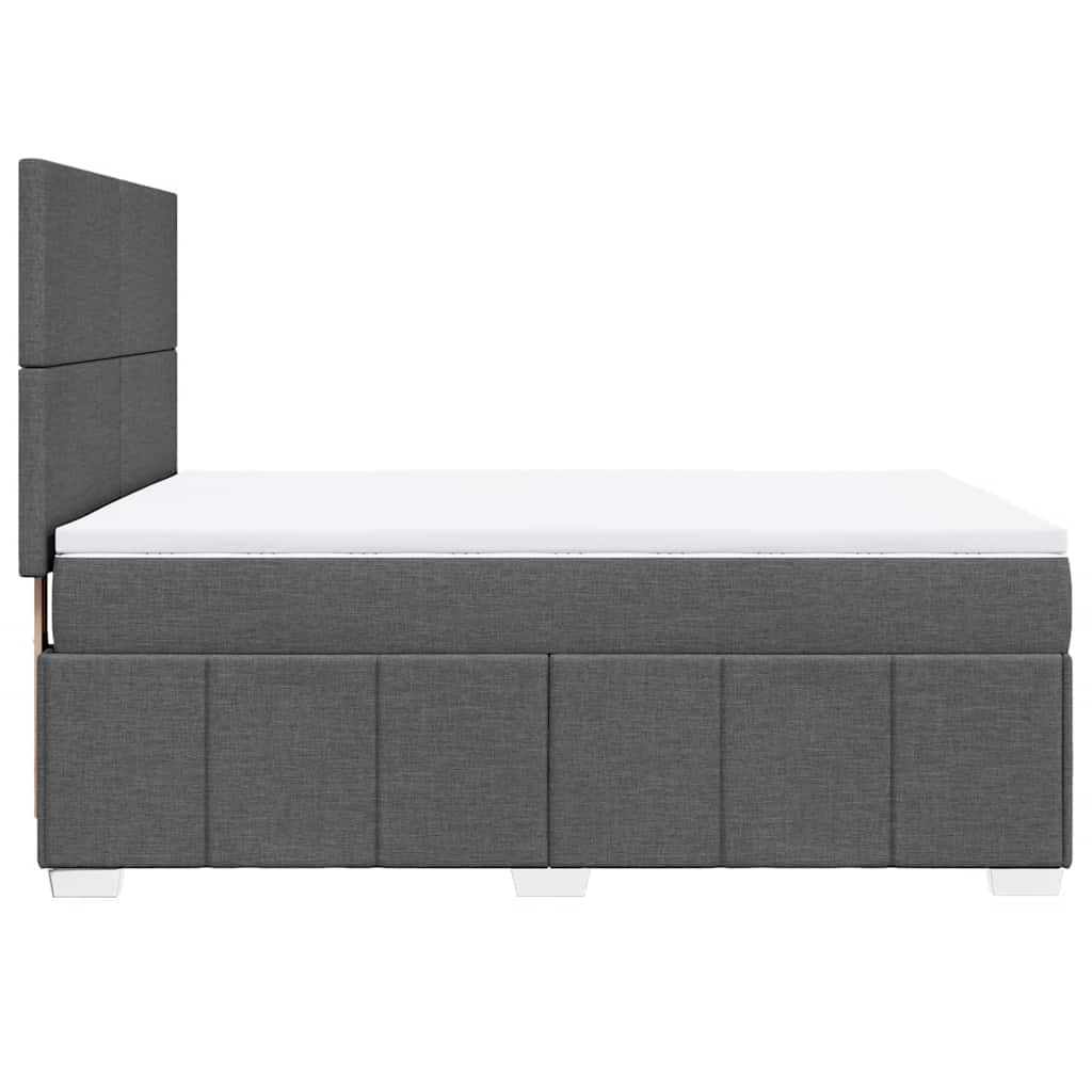 Box Spring Bed with Mattress Dark Grey Queen Fabric