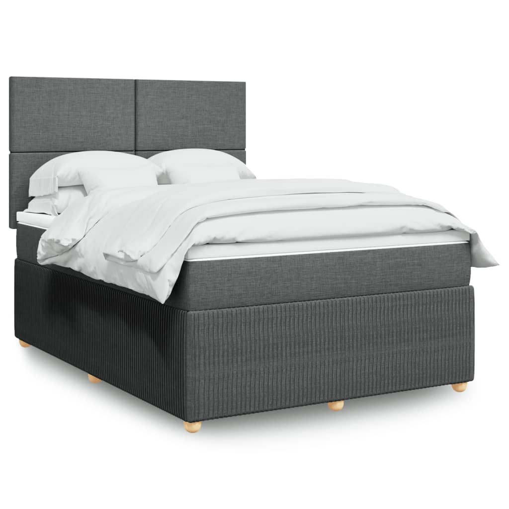 Box Spring Bed with Mattress Dark Grey Double Fabric