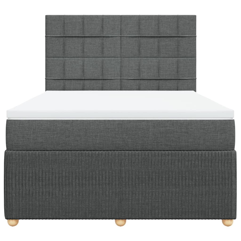 Box Spring Bed with Mattress Dark Grey Double Fabric