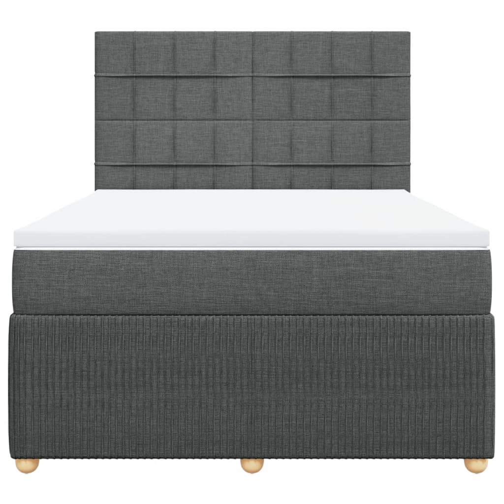 Box Spring Bed with Mattress Dark Grey Queen Fabric