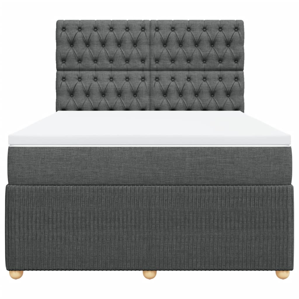 Box Spring Bed with Mattress Dark Grey Queen Fabric