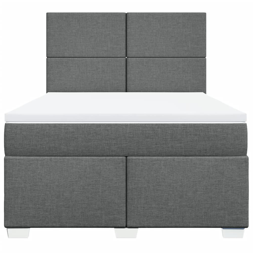 Box Spring Bed with Mattress Dark Grey Double Fabric