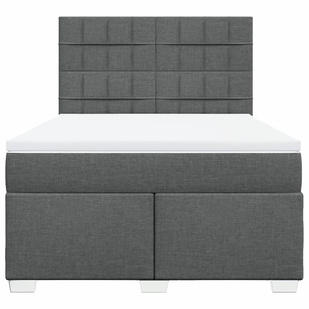 Box Spring Bed with Mattress Dark Grey Double Fabric