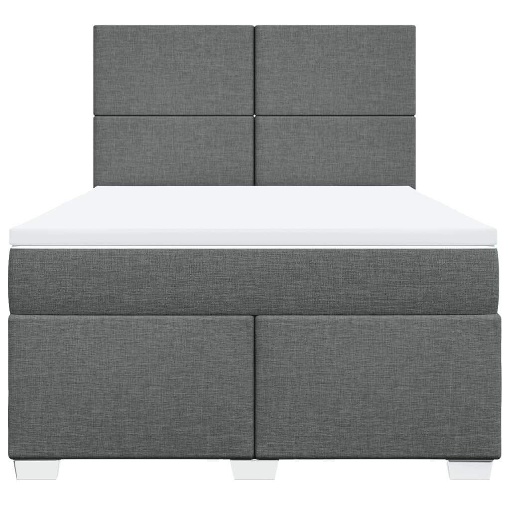 Box Spring Bed with Mattress Dark Grey Queen Fabric