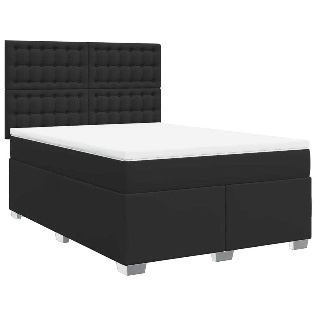 Box Spring Bed with Mattress Black Double Faux Leather