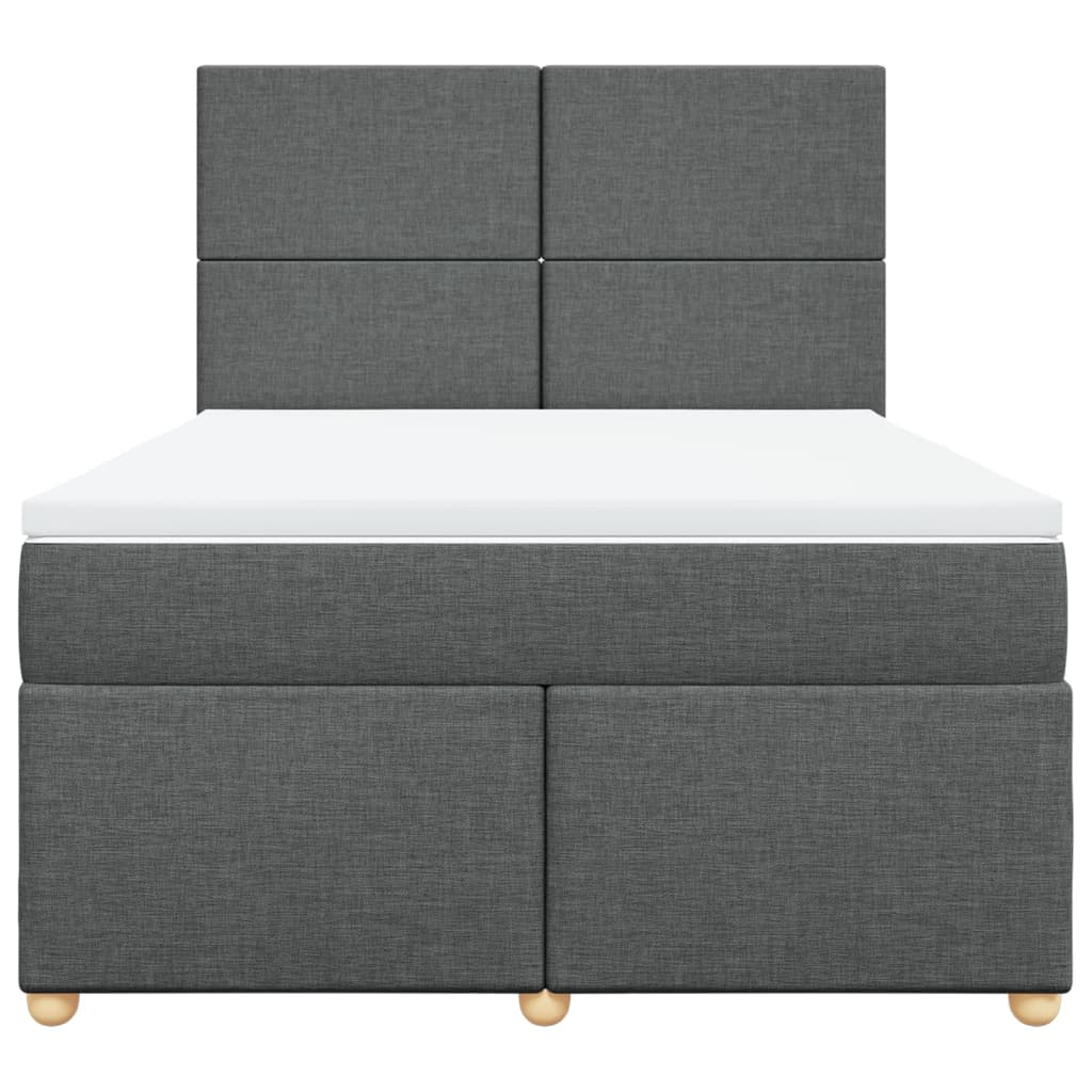 Box Spring Bed with Mattress Dark Grey Queen Fabric