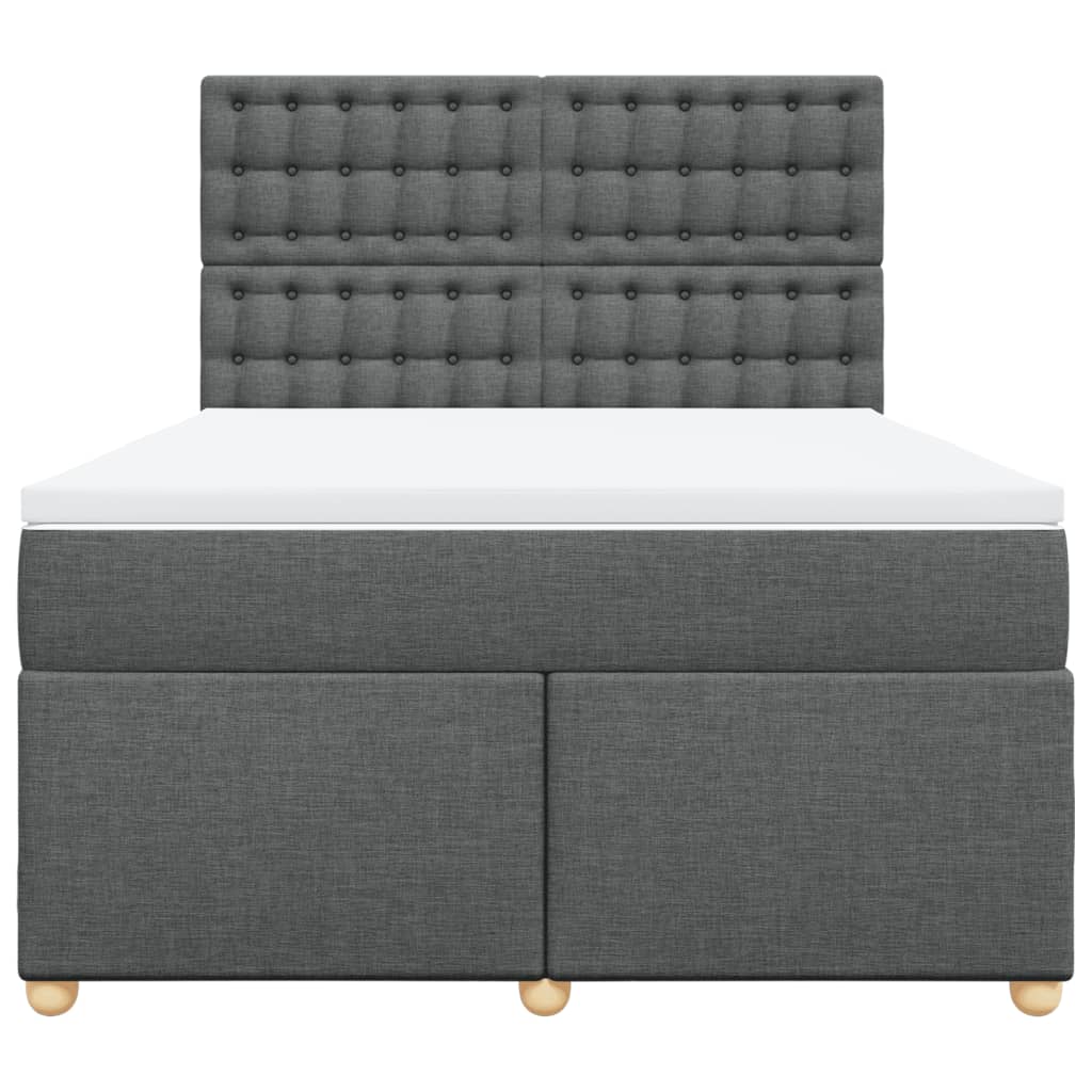 Box Spring Bed with Mattress Dark Grey Queen Fabric