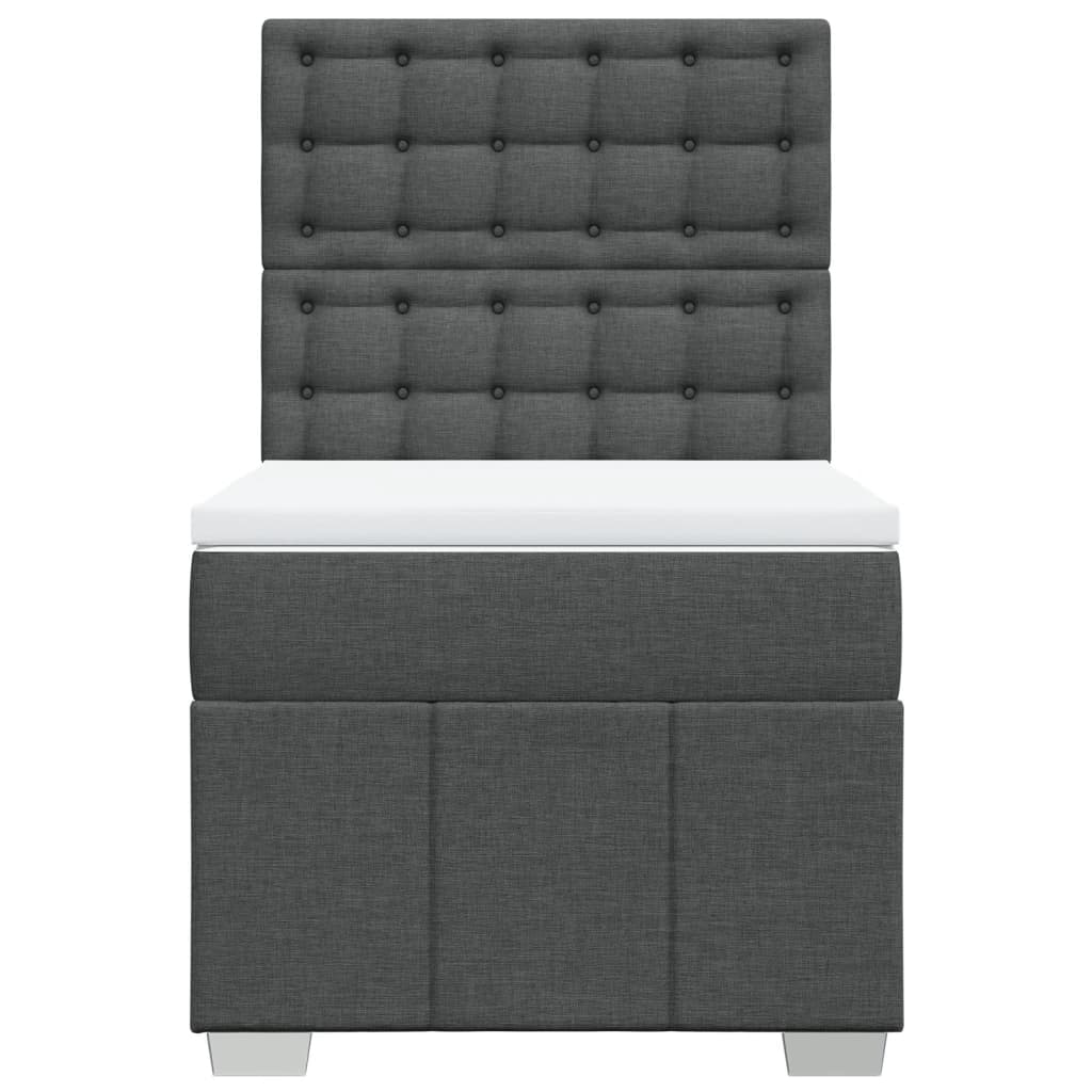 Box Spring Bed with Mattress Dark Grey King Single Fabric