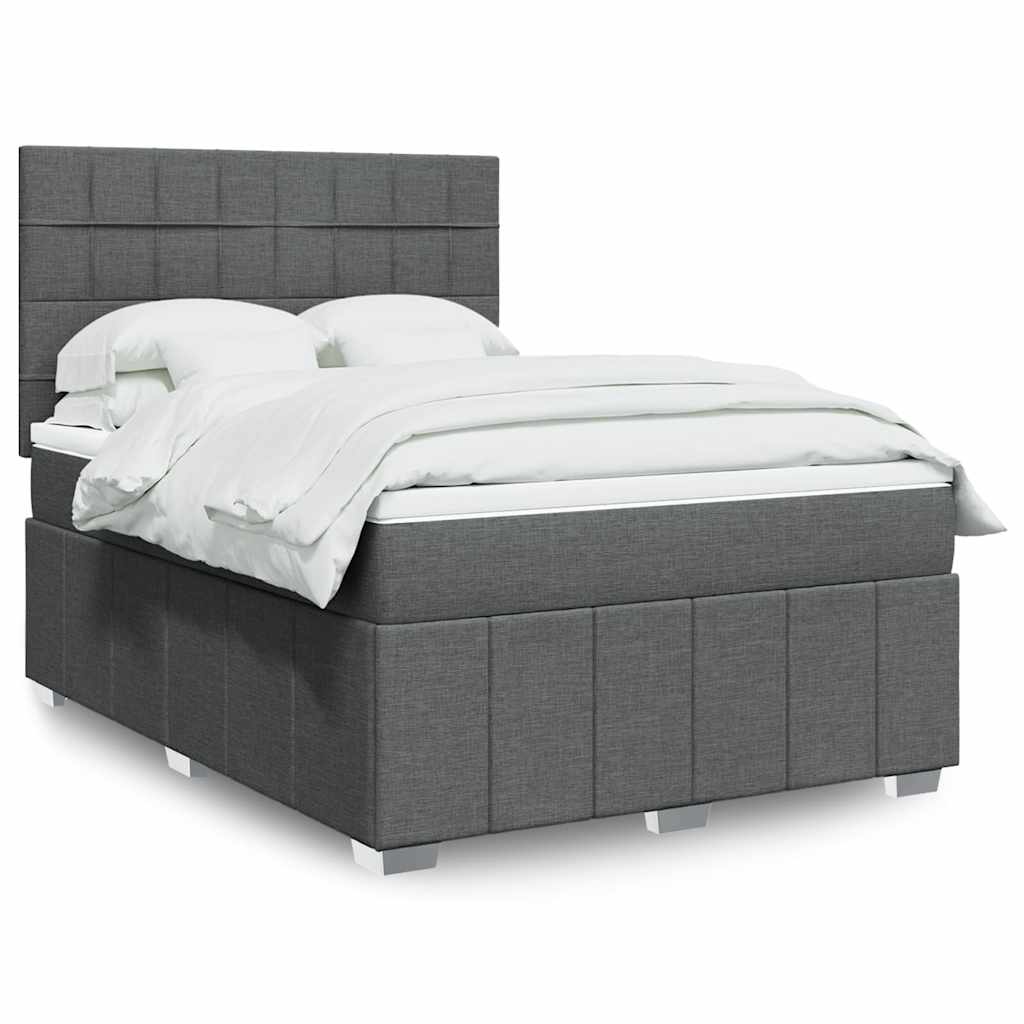 Box Spring Bed with Mattress Dark Grey Double Fabric