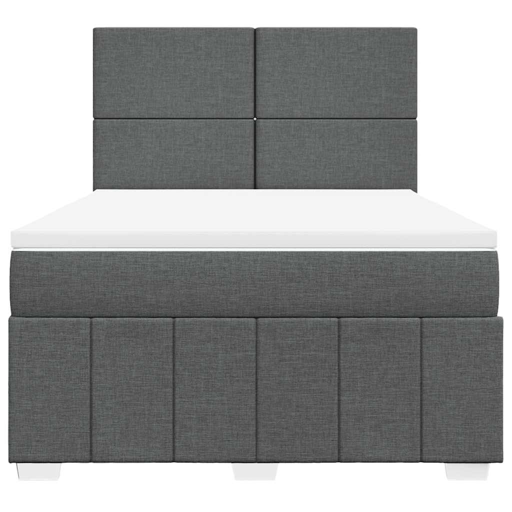 Box Spring Bed with Mattress Dark Grey Queen Fabric