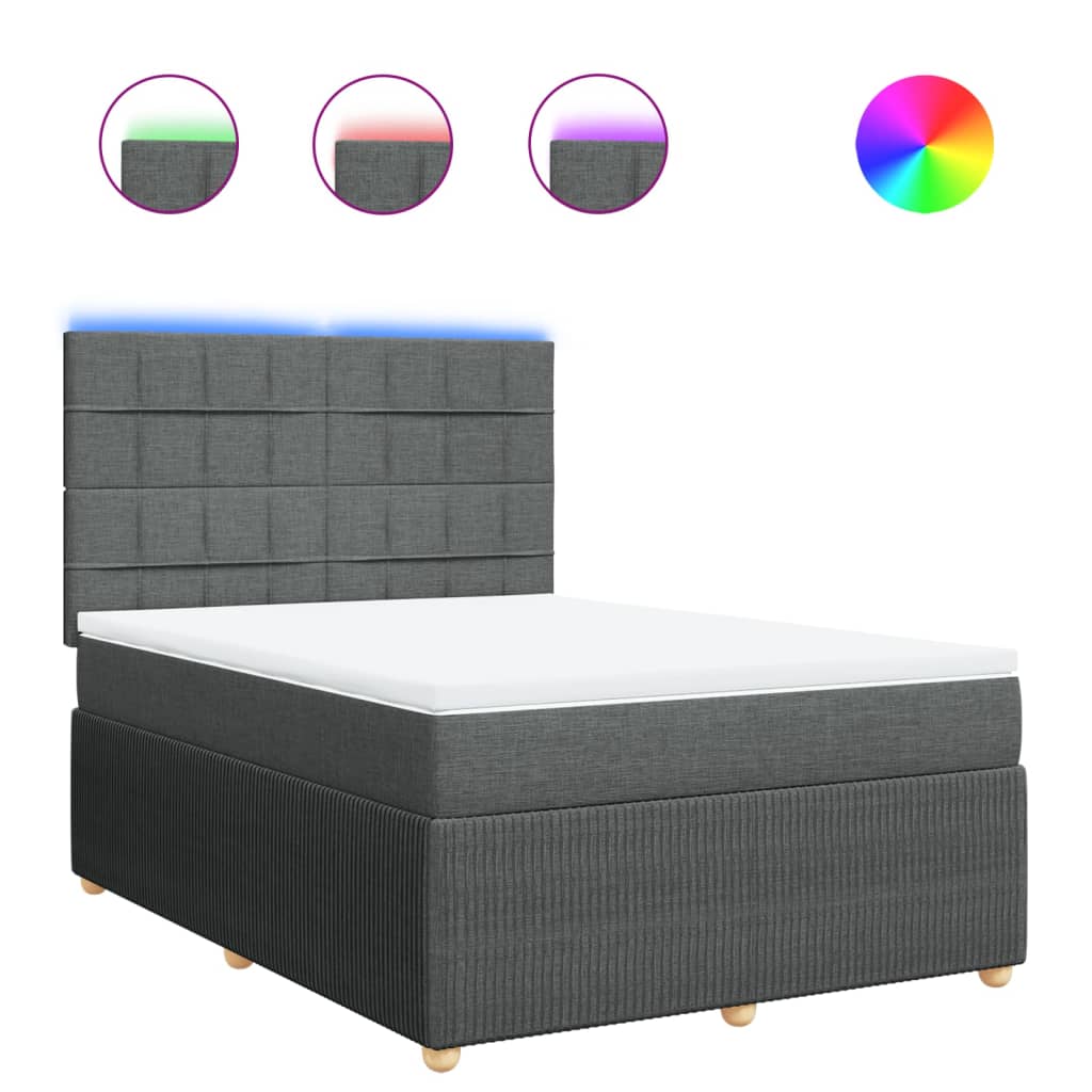 Box Spring Bed with Mattress Dark Grey Double Fabric