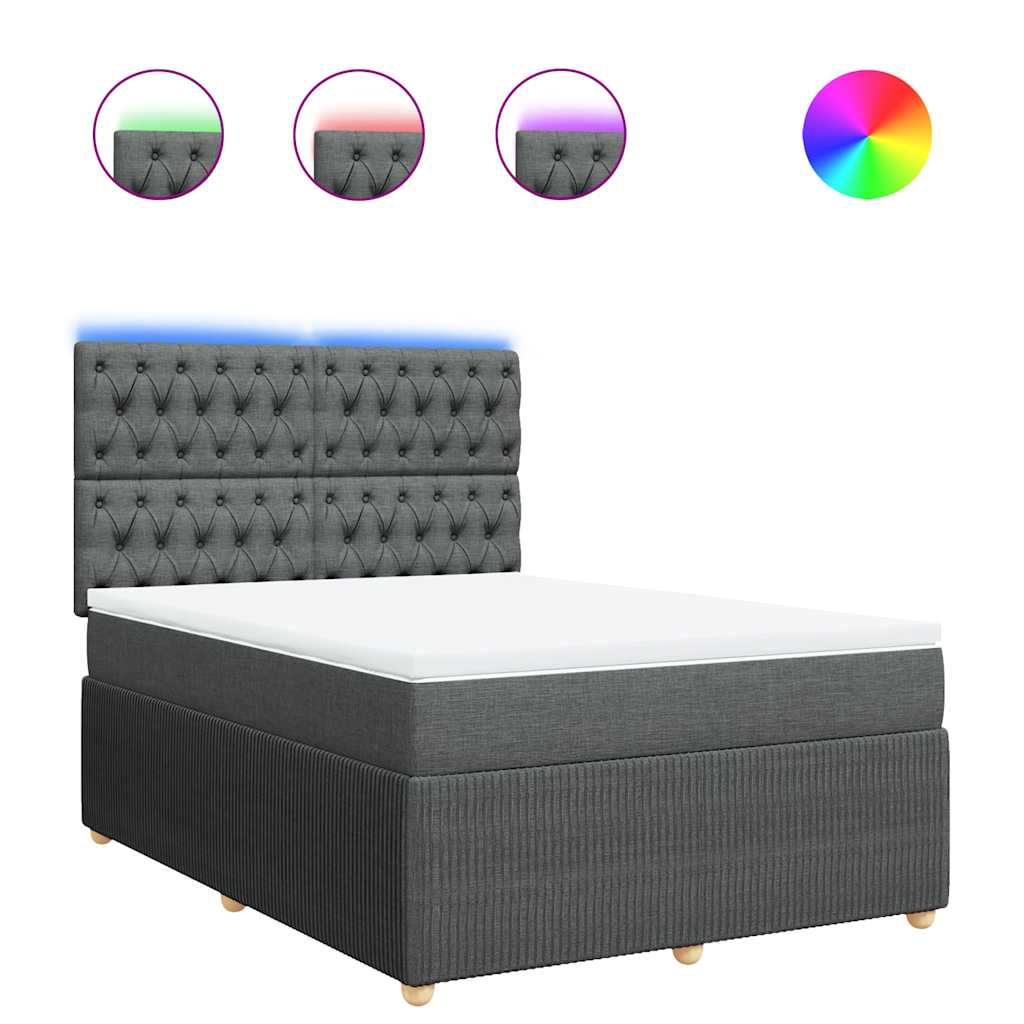 Box Spring Bed with Mattress Dark Grey Double Fabric