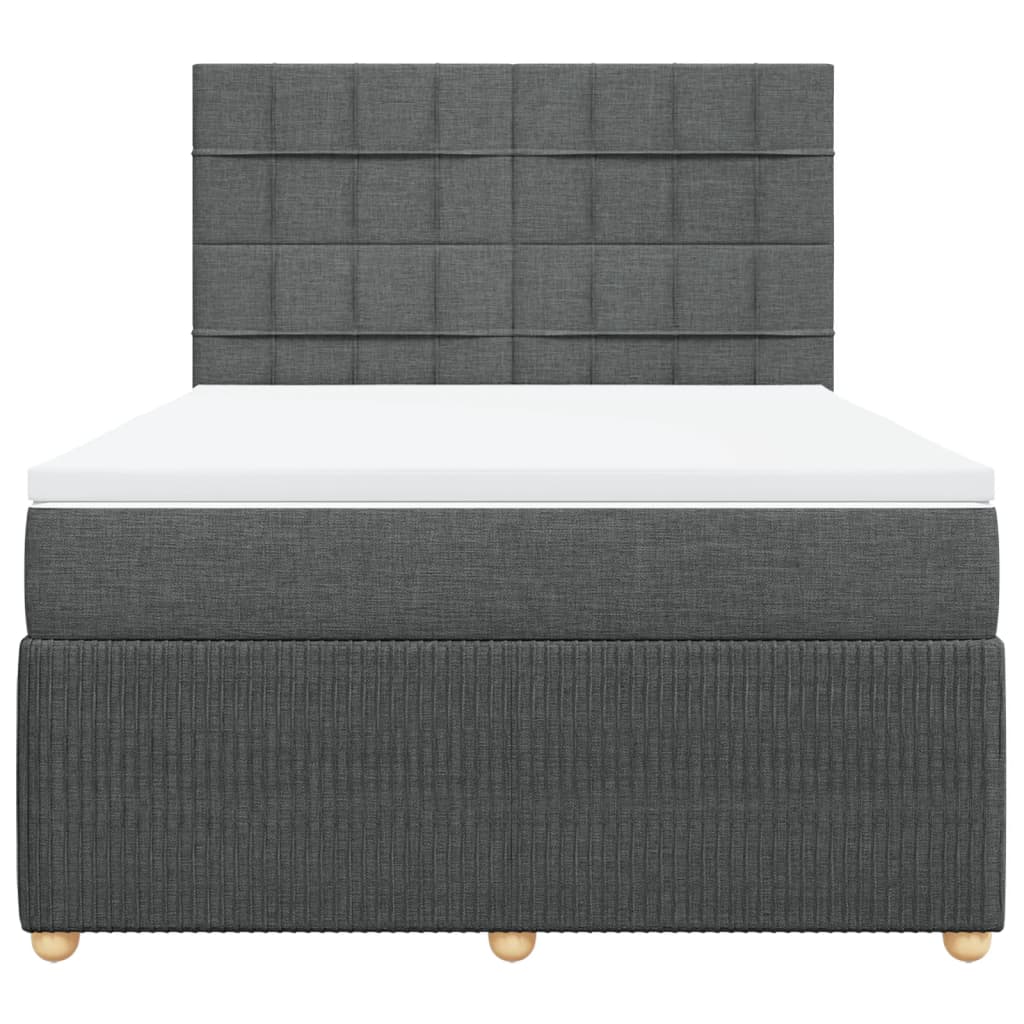 Box Spring Bed with Mattress Dark Grey Queen Fabric