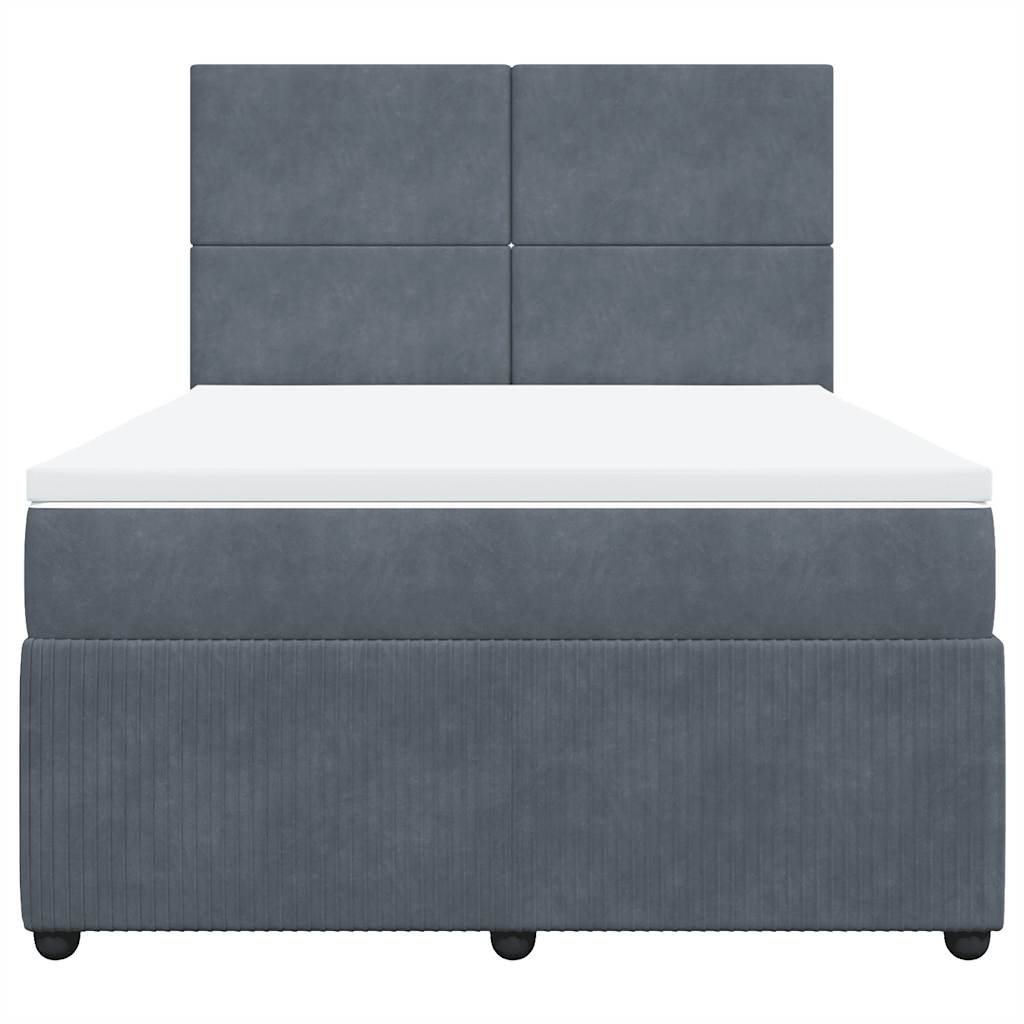 Box Spring Bed with Mattress Dark Grey Double Velvet