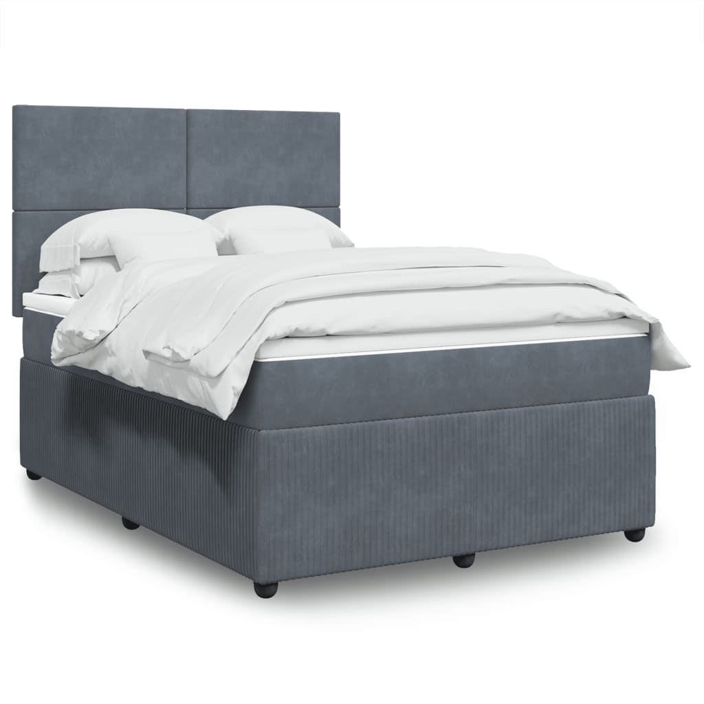 Box Spring Bed with Mattress Dark Grey Queen Velvet