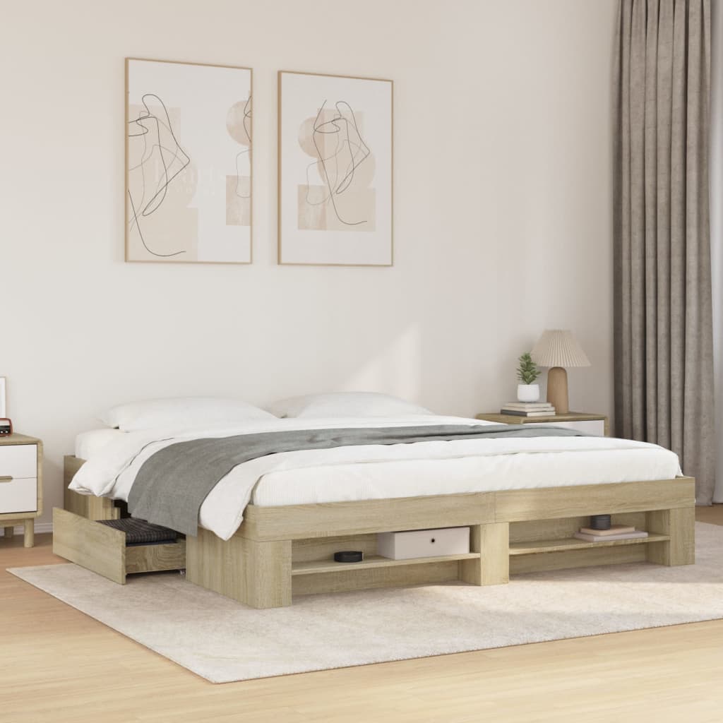 Bed Frame Sonoma Oak 183x203 cm King Size Engineered Wood