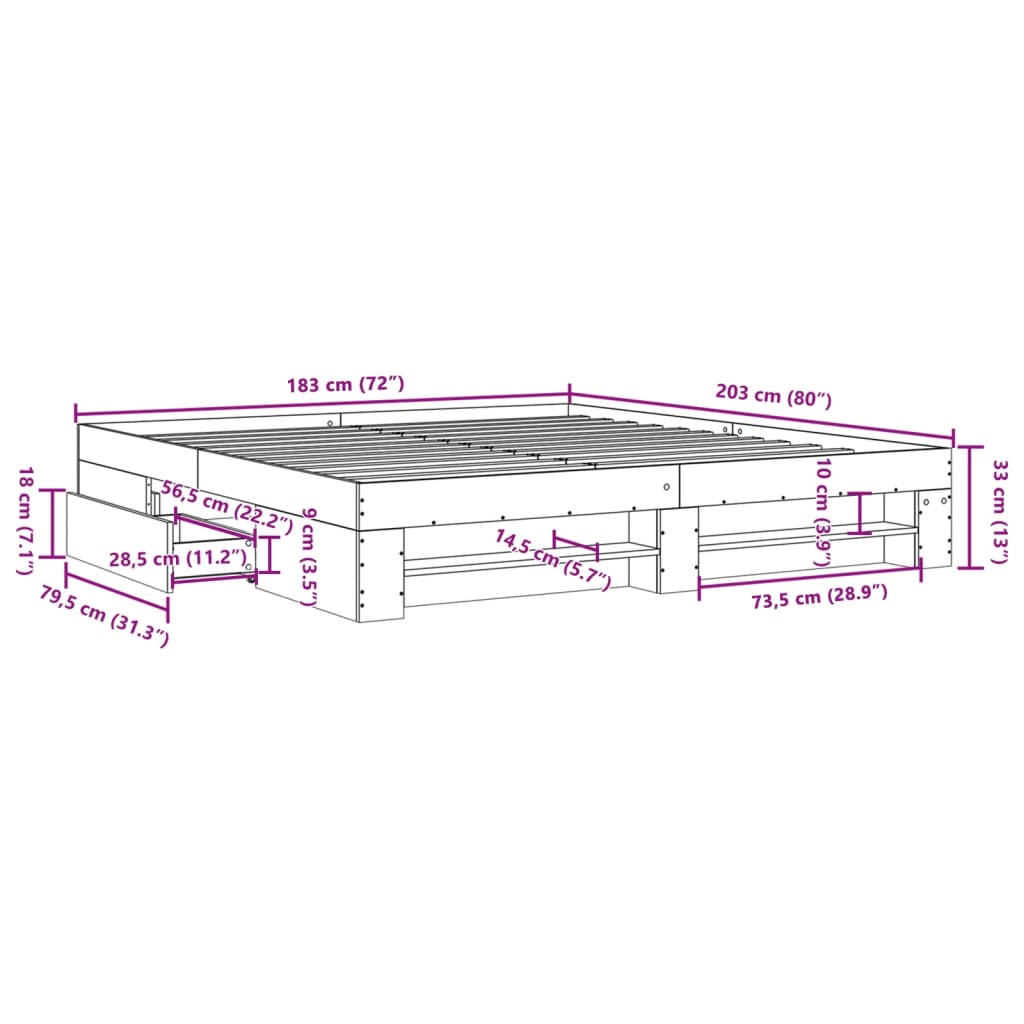 Bed Frame Sonoma Oak 183x203 cm King Size Engineered Wood