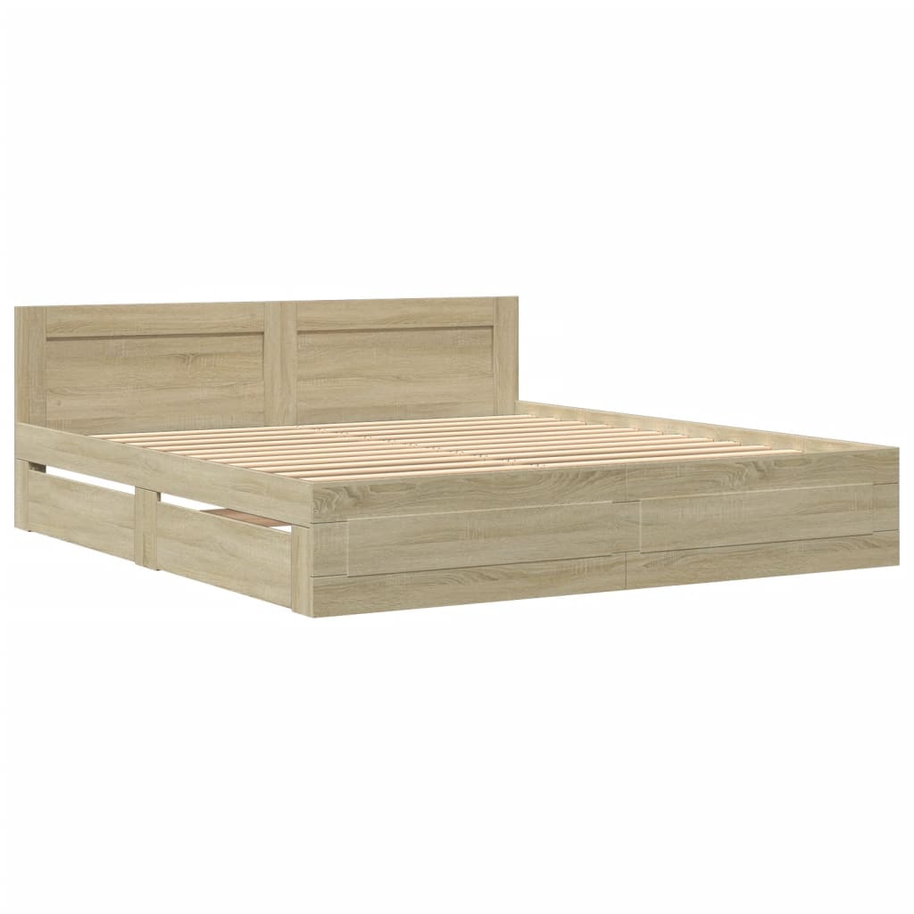 Bed Frame with Headboard Sonoma Oak 183x203 cm King Size Engineered Wood