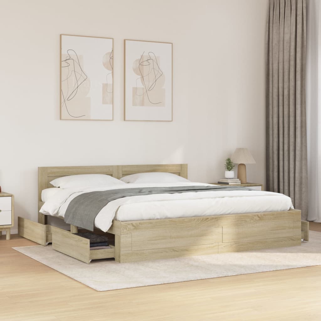 Bed Frame with Headboard Sonoma Oak 183x203 cm King Size Engineered Wood