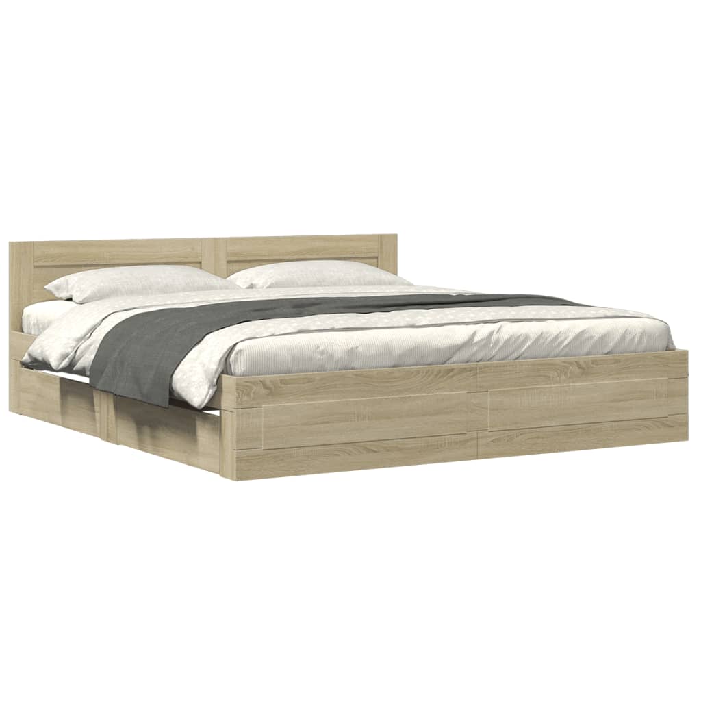 Bed Frame with Headboard Sonoma Oak 183x203 cm King Size Engineered Wood