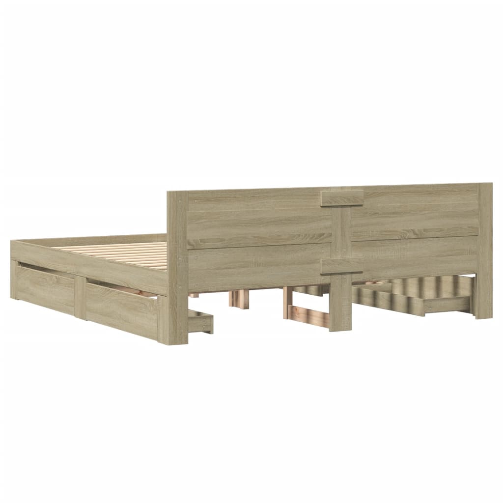 Bed Frame with Headboard Sonoma Oak 183x203 cm King Size Engineered Wood