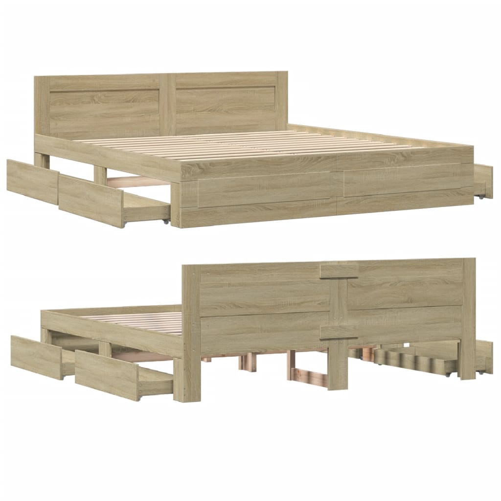 Bed Frame with Headboard Sonoma Oak 183x203 cm King Size Engineered Wood