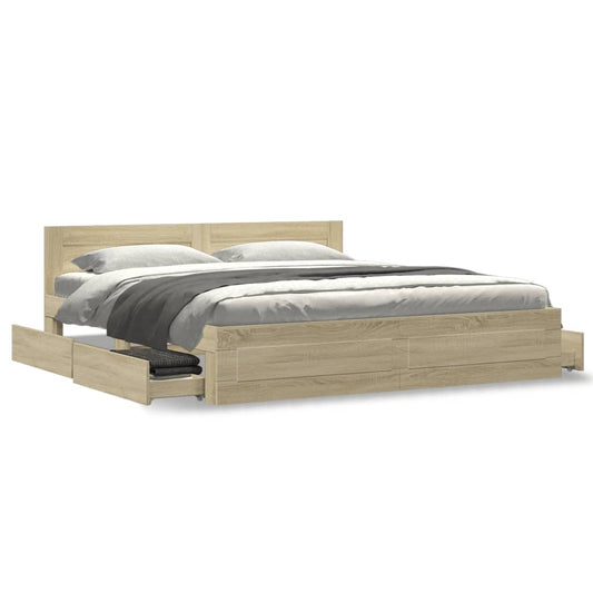 Bed Frame with Headboard Sonoma Oak 183x203 cm King Size Engineered Wood